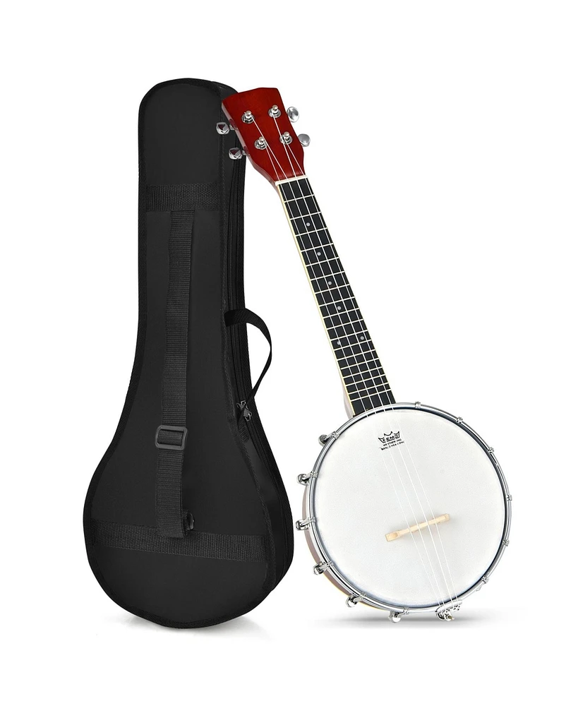 24 Inch Sonart 4-String Banjo Ukulele with Remo Drumhead and Gig Bag