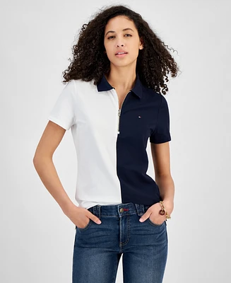 Tommy Hilfiger Women's Colorblock Zip-Front Polo Shirt
