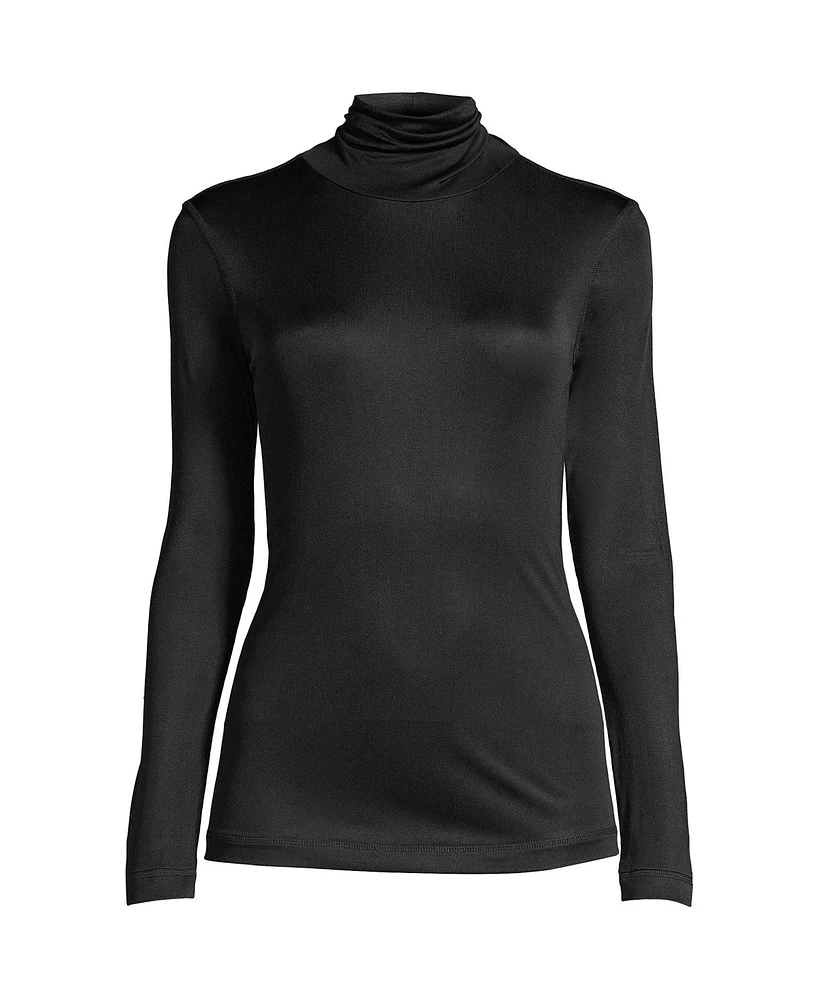 Lands' End Petite Silk Interlock Turtleneck Long Underwear Top