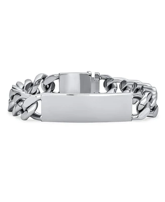 Men's Solid Name Bar Plated Identification Id Bracelet For Men Boys Curb Chain Link Stainless Steel