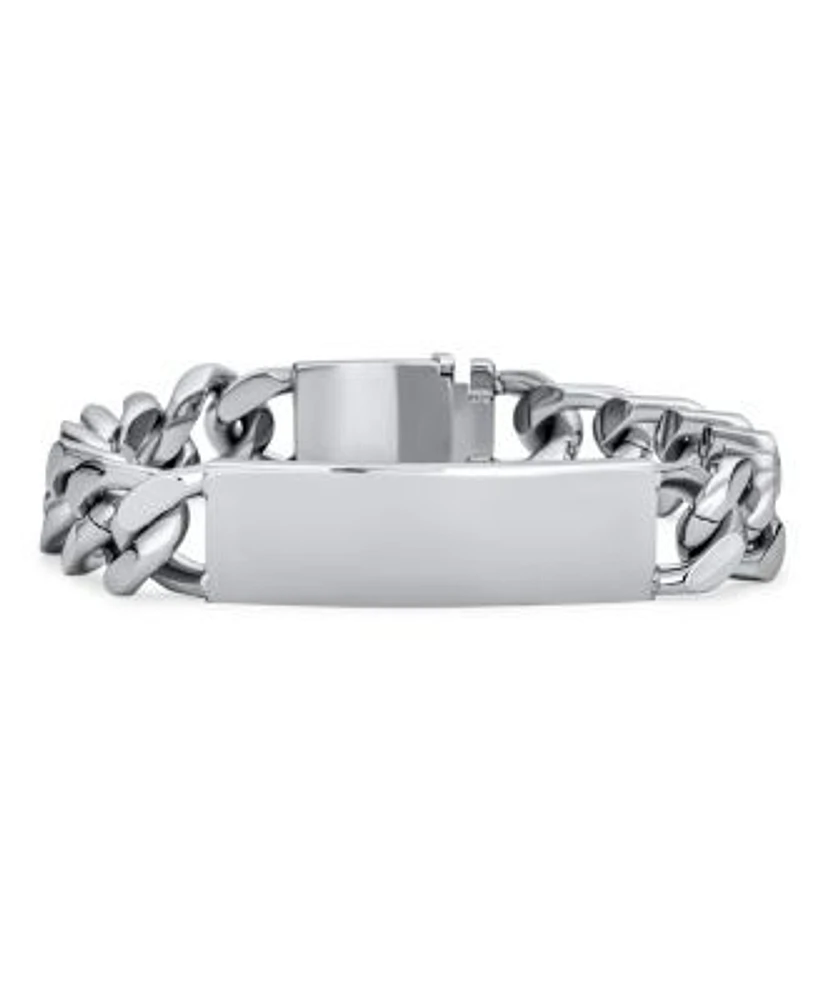 Bling Jewelry Mens Solid Name Bar Plate Identification Id Bracelet Cuban Link Chain Stainless Steel