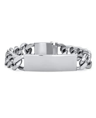 Bling Jewelry Mens Solid Name Bar Plate Identification Id Bracelet Cuban Link Chain Stainless Steel