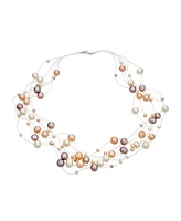 Shades of Pink Cream Multi Strand Fishing Line Freshwater Cultured Pearl Illusion Necklace For Women Wedding Bridesmaid Formal Party