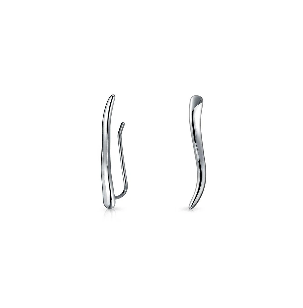 Bling Jewelry Minimalist Geometric Linear Wave Ear Pin Crawlers Climbers Earrings For Women Sterling Silver