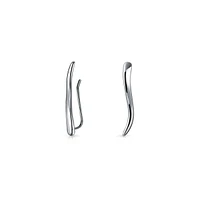 Minimalist Geometric Linear Wave Ear Pin Crawlers Climbers Earrings For Women Teen.925 Sterling Silver