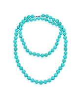 Bling Jewelry Classic Hand Knotted 10MM Round Ball Bead 36 Inch Long Strand Double Wrap Layer Blue Natural Turquoise Necklace For Women Sterling Silve