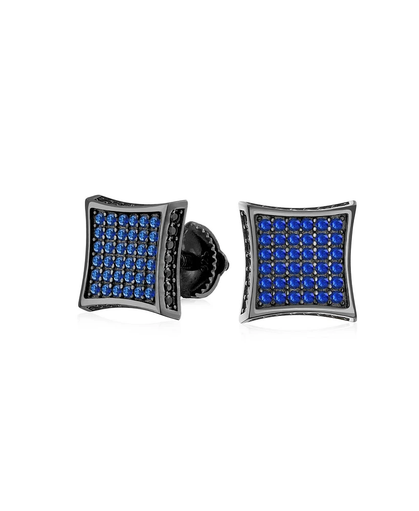 Bling Jewelry Black Blue Cubic Zirconia Micro Pave Cz Square Stud Earrings Sterling Silver Screw back 9MM