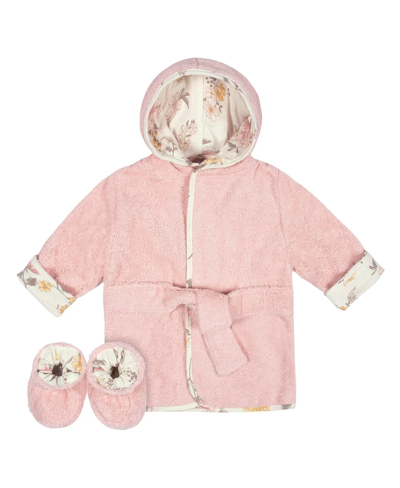 Infant Vintage-like Rose Bathrobe & Booties Set