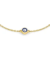 Bling Jewelry Simple Minimalist 14K Yellow Gold Amulet Blue Tiny Evil Eye Charm Bracelet For For Women 6.5-7 Inch Adjustable - Gold