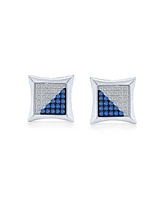 Bling Jewelry Mens Blue White Square Kite Shaped Micro Pave Cubic Zirconia Cz Stud Earrings Royal Blue Sterling Silver 10MM