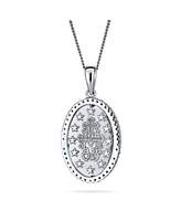 Traditional Christian Oval Religious Medal Our Lady Of Guadalupe Catholic Virgin Mary Pendant Necklace Cz Halo Necklace For Women .925 Sterling Silver