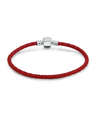 Red Weave Braided Genuine Leather Starter Charm Fits European Beads Bracelet For Women .925 Sterling Silver Barrel Clasp