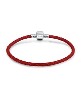 Bling Jewelry Red Weave Braided Leather Starter Charm Fits European Beads Bracelet For Women .925 Sterling Silver Barrel Clasp