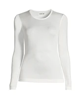 Lands' End Women's Petite Silk Interlock Long Sleeve Crewneck Underwear Top