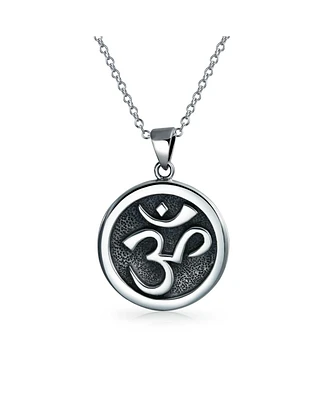 Bling Jewelry Circle Disc Aum Om Ohm Sanskrit Symbol Yoga Medallion Aum Om Ohm Necklace Pendant For Women s Men Necklace Oxidized Sterling Silver