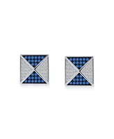 Bling Jewelry Mens Blue White Cubic Zirconia Micro Pave Geometric Cz Pyramid Square Stud Earrings Sterling Silver 11MM