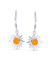 Bling Jewelry Irradiance Orange Fire Created Opal Summer Fun Sunburst Dangle Drop Earrings For Women Sterling Silver Fish Wire