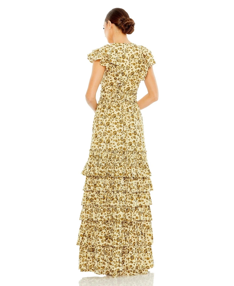 Women's Tiered Ruffle High Neck Dress