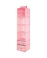 mDesign Fabric Nursery Hanging Organizer - 7 Shelves/3 Drawers, Pink Herringbone