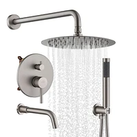 Casainc 10 Inch Wall Mounted Round Shower System Set with Handheld Spray & Tub Spout