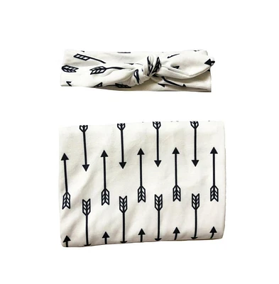 Baby Swaddle + Headband Set - Black Arrow
