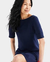 Style & Co Women's Cotton Boat-Neck Elbow-Sleeve Dress, Created for Macy's