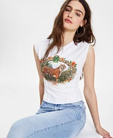 Guess Women's Sleeveless Tiger-Graphic Corset T-Shirt