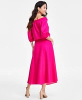 I.N.C. International Concepts Womens Smocked Off The Shoulder Blouse Belted A Line Midi Skirt Created For Macys
