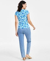 I.N.C. International Concepts Womens Printed Lace Up Front Top High Rise Seamed Straight Leg Jeans Created For Macys