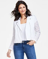 I.n.c. International Concepts Women's Cotton Eyelet Moto Jacket, Created for Macy's