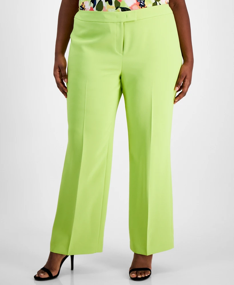 Anne Klein Plus Mid-Rise Crease-Front Flare-Leg Pants, Created for Macy's