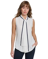 Tommy Hilfiger Women's Contrast-Trim Tie-Neck Blouse