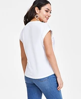 I.n.c. International Concepts Petite Dew Drop Cotton Roll-Sleeve Tee, Created for Macy's