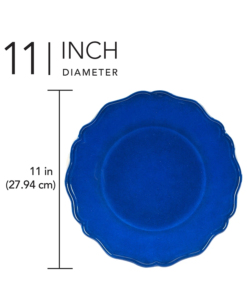 Certified International Blue Indigo Crackle Set of 4 Dinner Plate 11", Service For 4
