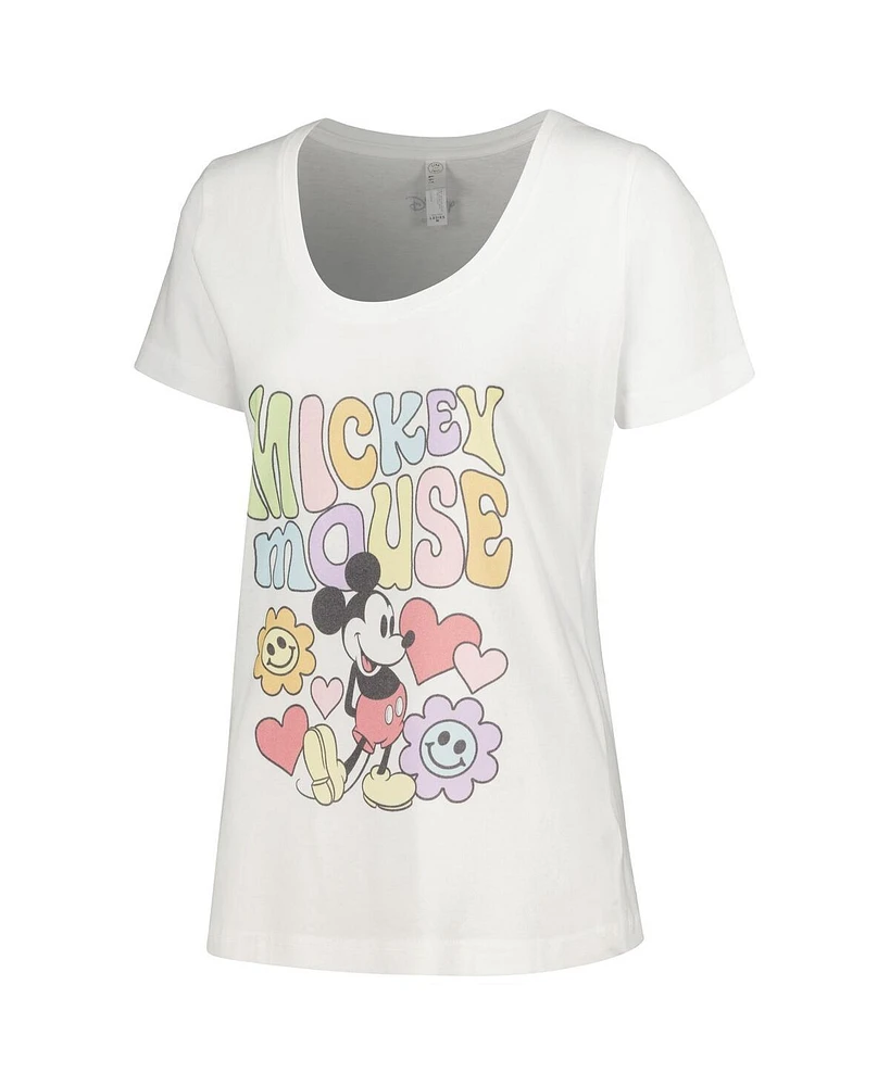 Women's Mickey Mouse White & Friends Groovy Scoop Neck T-shirt