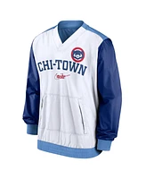 Men's Nike White, Light Blue Chicago Cubs Rewind Warmup V-Neck Pullover Jacket
