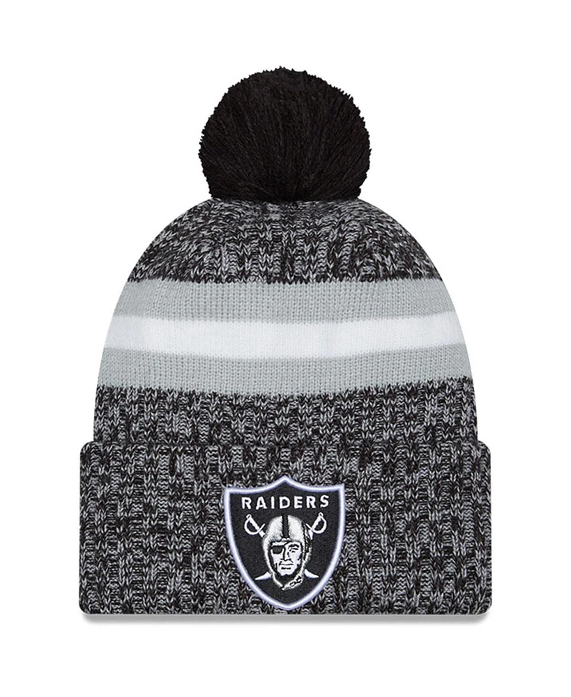 Youth Boys and Girls New Era Black Las Vegas Raiders 2023 Sideline Cuffed Knit Hat With Pom