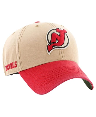 Men's '47 Brand Khaki, Red Distressed New Jersey Devils Dusted Sedgwick Mvp Adjustable Hat
