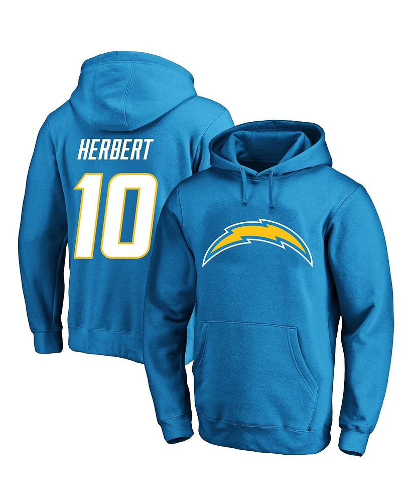 Men's Fanatics Justin Herbert Powder Blue Los Angeles Chargers Big and Tall Fleece Name and Number Pullover Hoodie