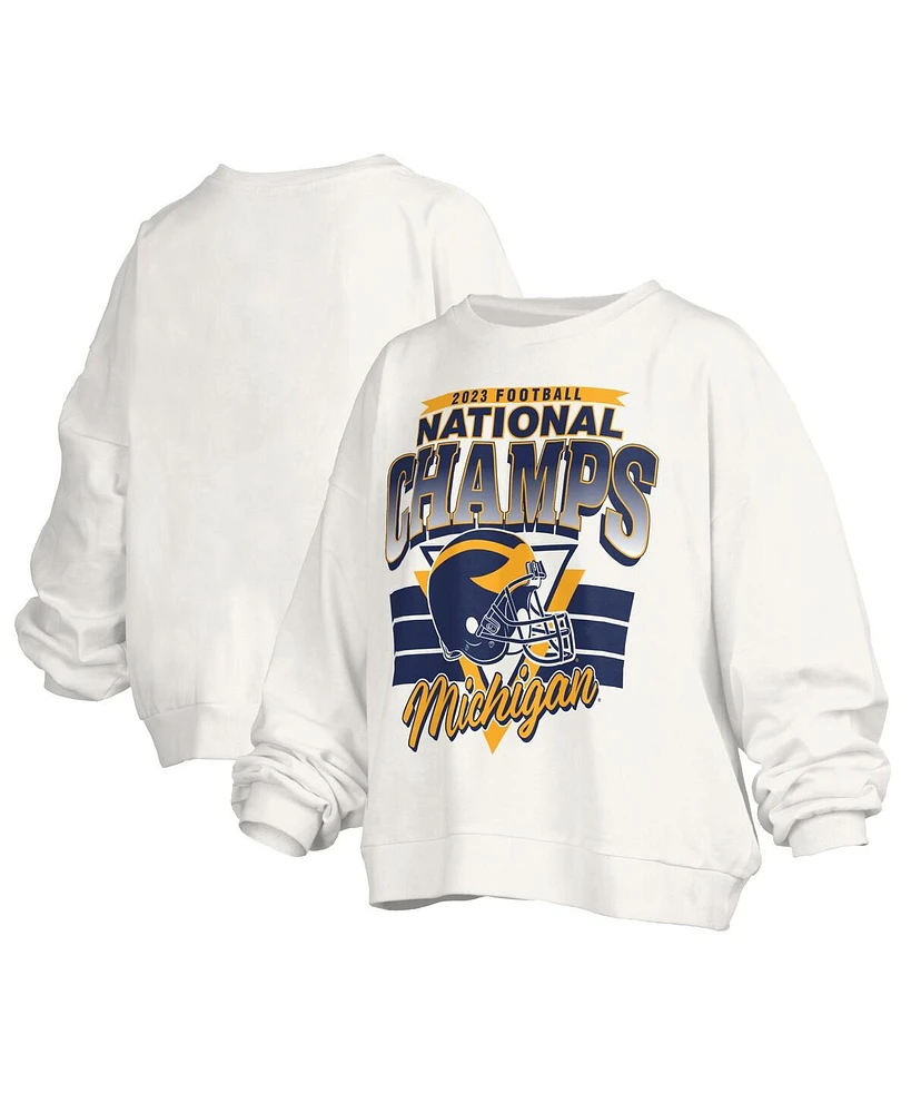 Women's Pressbox White Michigan Wolverines College Football Playoff 2023 National Champions Raglan Cropped Pullover Sweatshirt