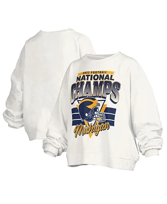 Women's Pressbox White Michigan Wolverines College Football Playoff 2023 National Champions Raglan Cropped Pullover Sweatshirt