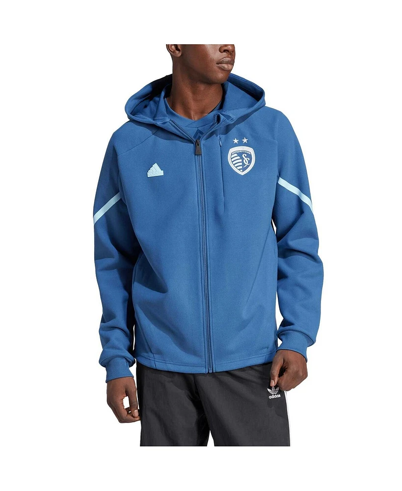 Men's adidas Blue Sporting Kansas City 2024 Anthem Travel Full-Zip Jacket