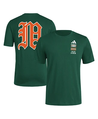 Men's adidas Green Distressed Miami Hurricanes Reverse Retro Baseball 2 Hit T-shirt