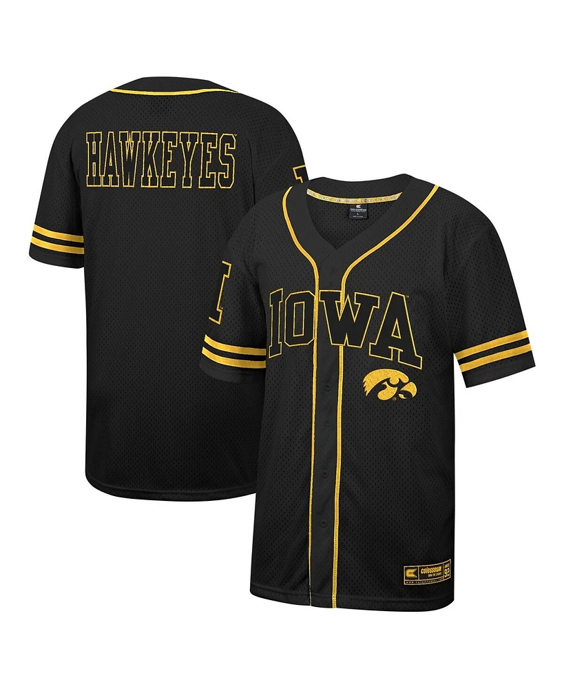 Men's Colosseum Black Iowa Hawkeyes Free Spirited Mesh Button-Up Baseball Jersey