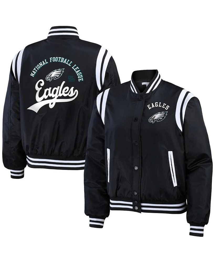 Women's Wear by Erin Andrews Black Philadelphia Eagles Full-Snap Bomber Jacket