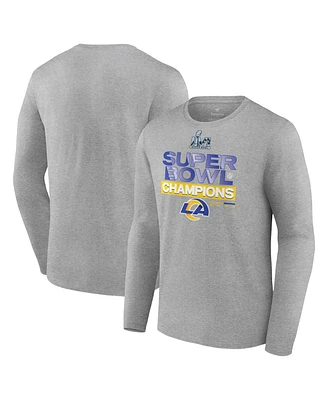 Men's Fanatics Heathered Gray Los Angeles Rams Super Bowl Lvi Champions Locker Room Trophy Collection Long Sleeve T-shirt
