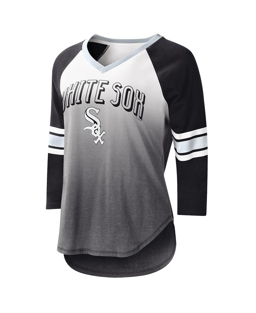 Women's G-iii 4Her by Carl Banks White, Black Chicago White Sox Lead-Off Raglan 3/4-Sleeve V-Neck T-shirt