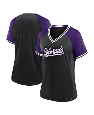 Women's Fanatics Black Colorado Rockies Glitz and Glam League Diva Raglan V-Neck T-shirt