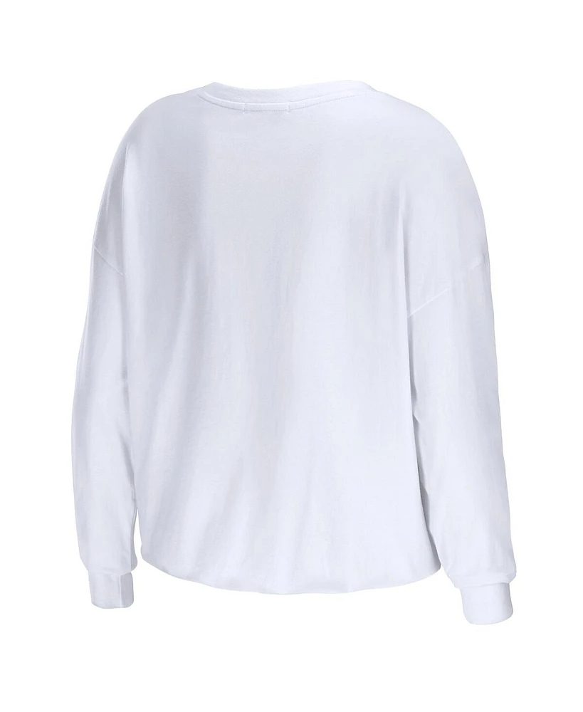 Women's Wear by Erin Andrews White Carolina Panthers Domestic Cropped Long Sleeve T-shirt