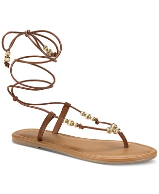Sun + Stone Women's Ramseyy Beaded Lace Up Flat Sandals, Created for Macy's